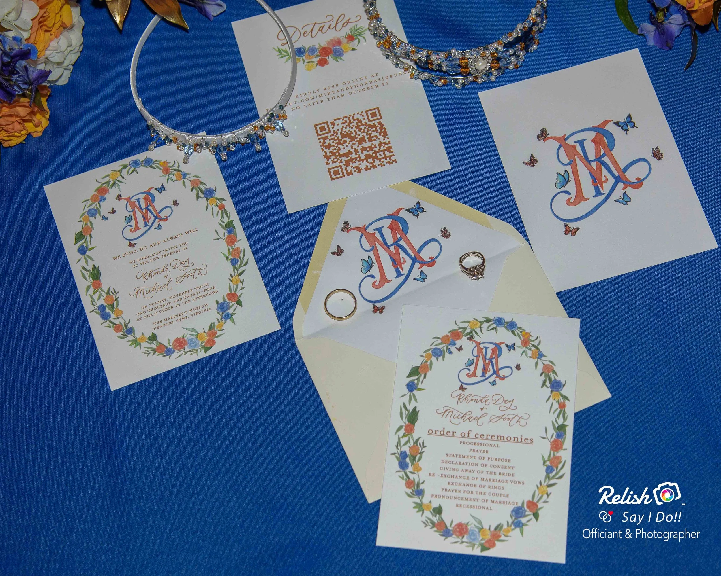  Stationery by   E Stokes Creations  . Hair pieces by   Crowns and Eloquence  . Photographed by  Relish Say I Do! Officiant & Photographer.  
